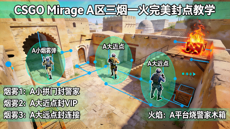 CSGO Mirage A区三烟一火完美封点教学配图